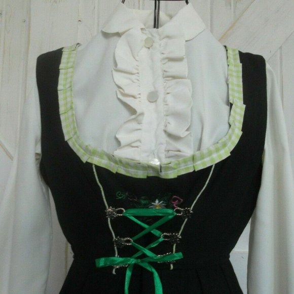 Vintage Dresses & Skirts - Spirit of Bavaria Black White Green Dirndl Dress